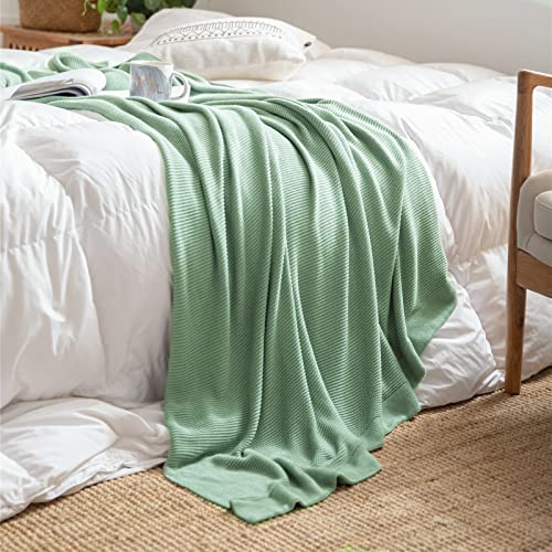 Yiruio Blanket Throw Bamboo Organic 100% Cable Knit For Bed Summer Queen Twin Size Keep Cool Hot Day & Night (70'' X 80'', Green) #TOP1