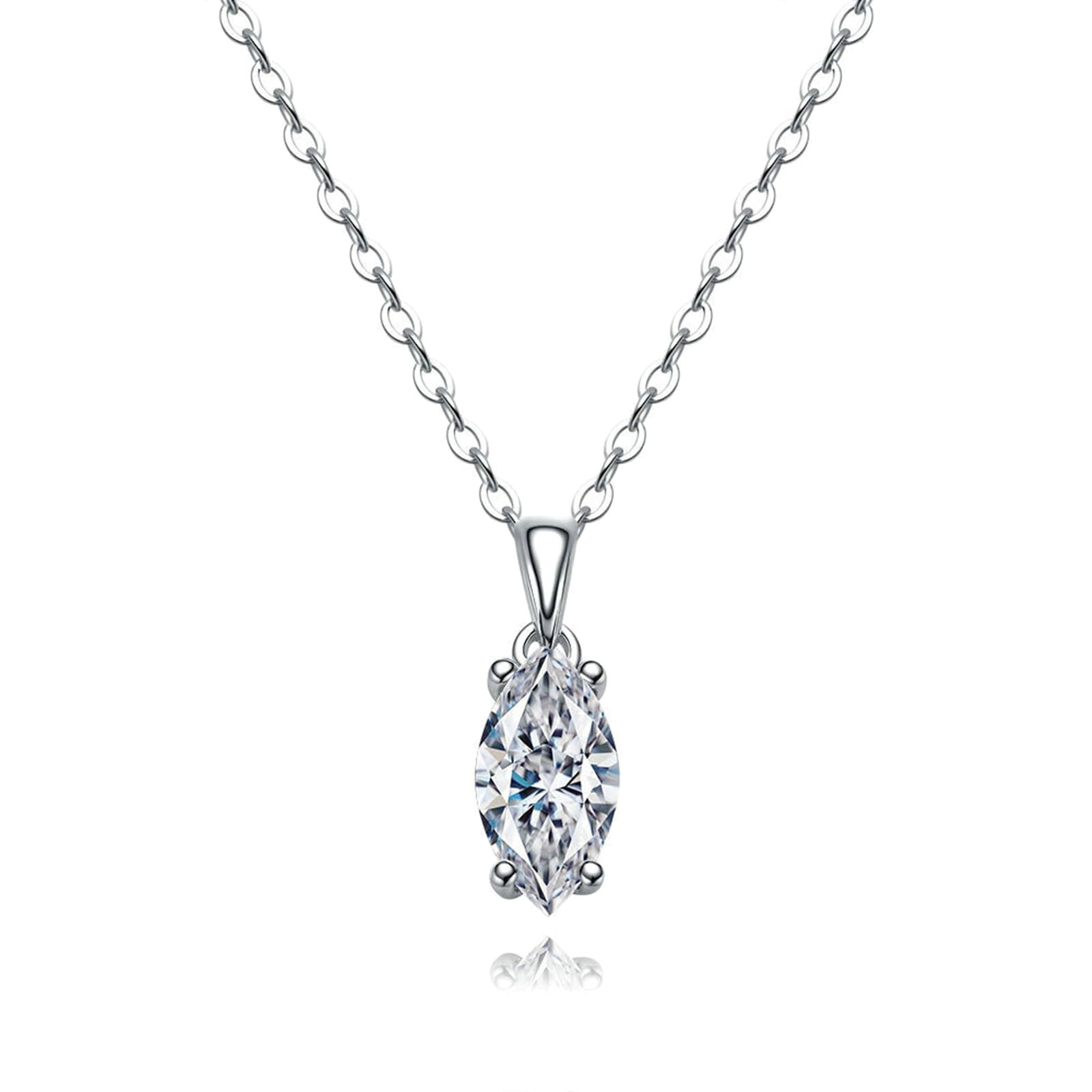 Collar de oro blanco Au750 de 18 quilates, joya auténtica con marquesa moissanita, colgante solitario de 45 cm