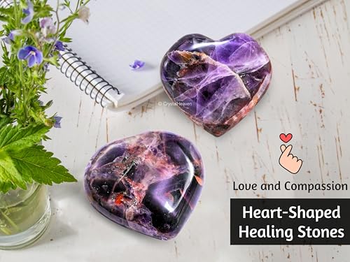 Image of Certified Dreamy Amethyst Crystal Heart Palm Pebbles Stones for Anxiety Stress Relief Massage - AAA Grade Original Healing Gemstone Agate Heart Palm Stone for Yoga Meditation Spiritual