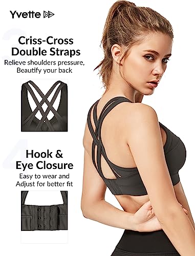 Yvette Women High Impact Sports Bras Criss Cross Back Sexy Running Bra For Plus Size, 57A, L(Df) #TOP2