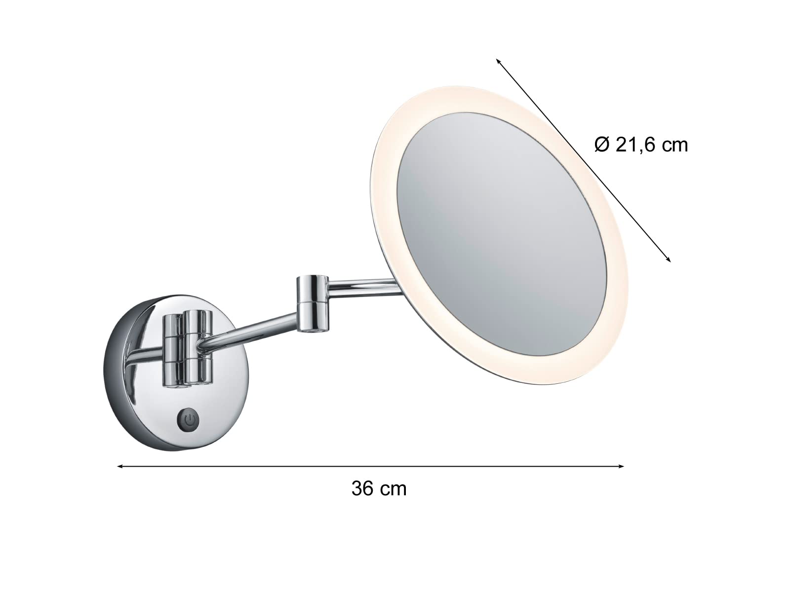 Trio Leuchten LED Bad Wandspiegelleuchte 282990106 View, Metall chromfarbig, Acryl weiß, 3 Watt LED, Touch Schalter, 36 x 21.6 x 21.6 cm, Chrom