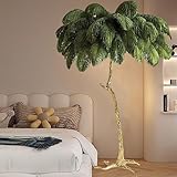 Modern 67'' Ostrich Feather Floor Lamp - Elegant Standing Light for Bedroom, den Resin Base, E14 LED Bulb Included, Chic Home Decor (Purple) (Green)