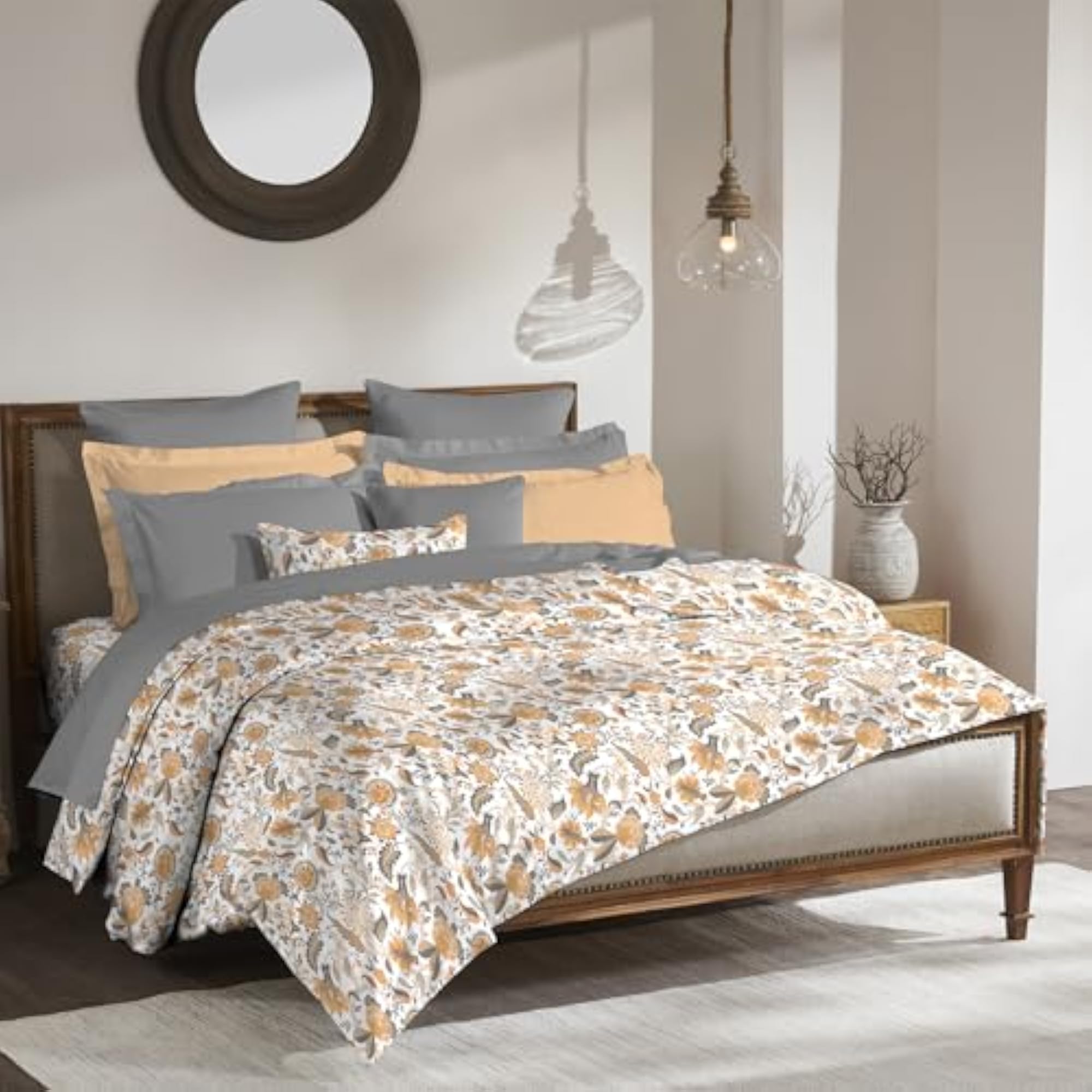 Classic Printed King Size Bedsheet, 100% Cotton - Fiona Orange