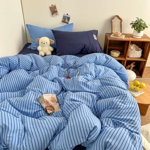 Freyamy Gestreifte Bettwäsche 135x200 Blau Gestreift Aesthetic Bettwäsche Set – Ansicht 3