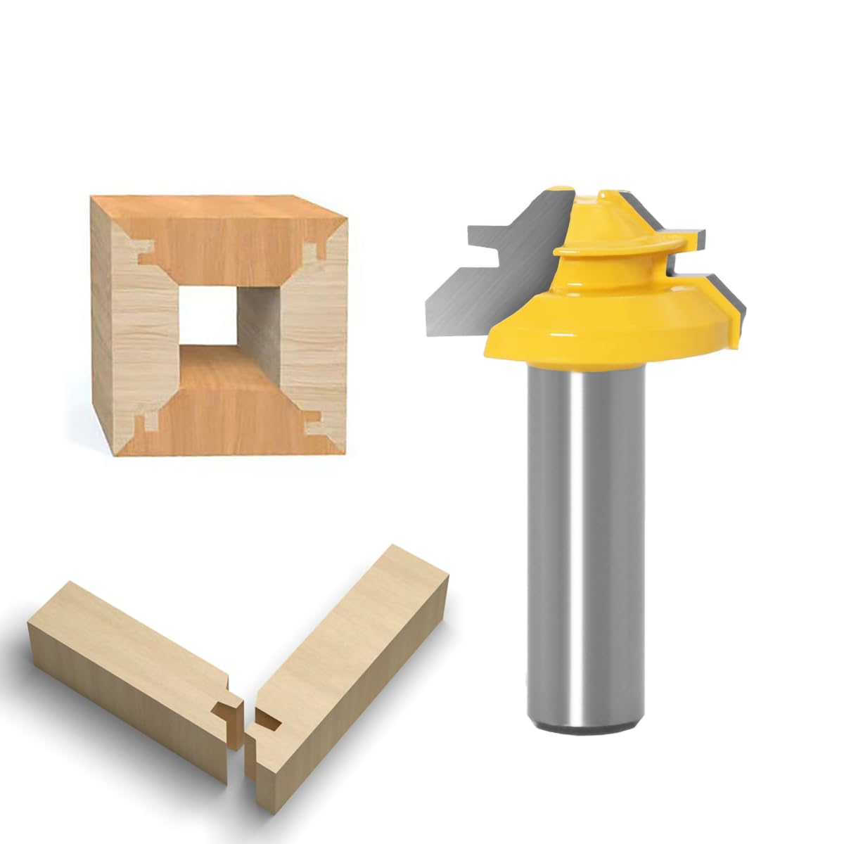 45 Degree Lock Miter Router Bit, 1/2-Inch Shank, 1-3/8-Inch Cutting Width, Woodworking Joinery Bit