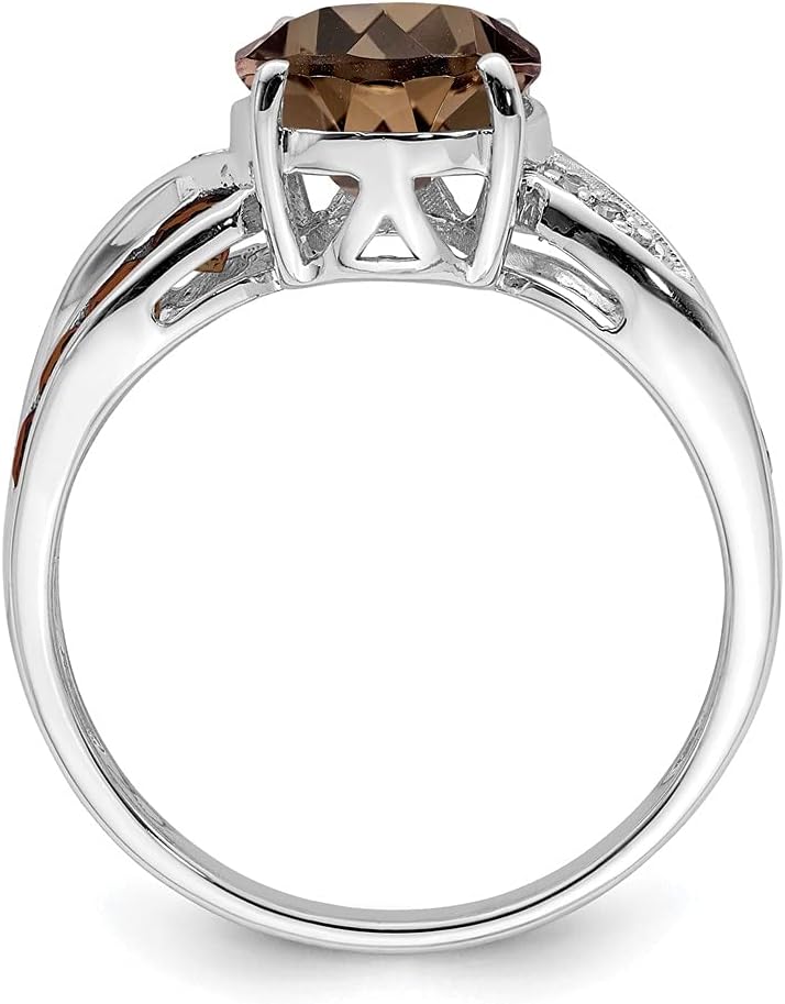 Sonia Jewels Real 925 Sterling Silver Diamond and Brown Smoky Quartz Engagement Ring (.02 cttw.)