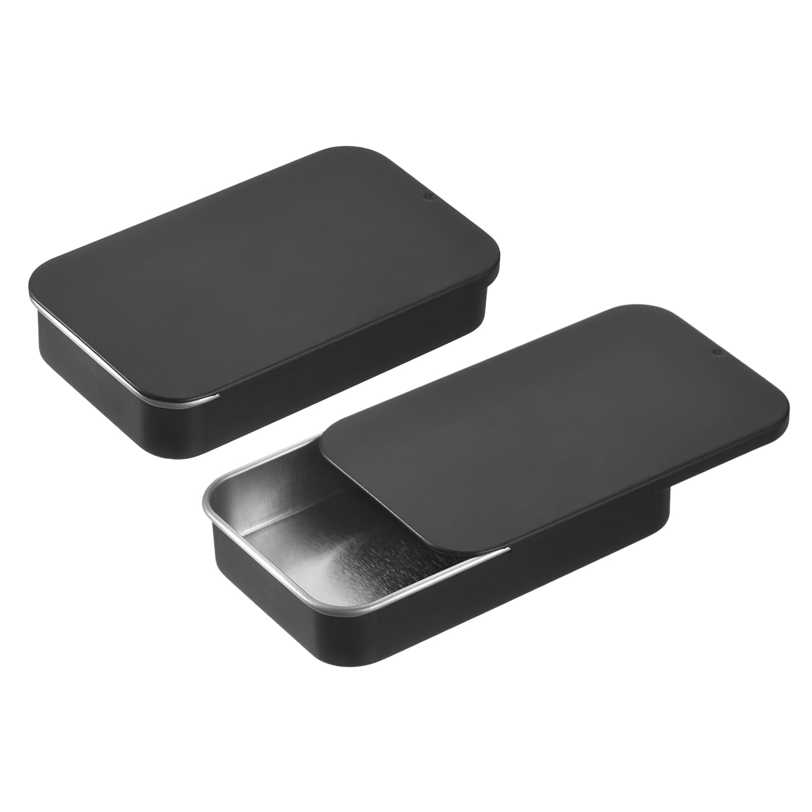 uxcell 6-Pack Modern Black Tinplate Storage Boxes, 3.1x2x0.6 Inch Slide Top Tin Containers for Candy, Cosmetic, Crafts
