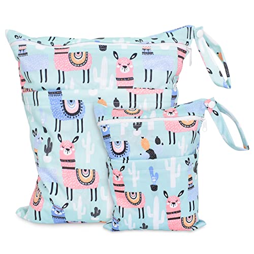 Bolsa Pañales Impermeable 2 Piezas Bolsas Húmedas Bolsa Reutilizable Organizador con Cremallera para Pañales para Niños Pequeños Viaje Playa Piscina Gym de Bebé Jardín de Infantes