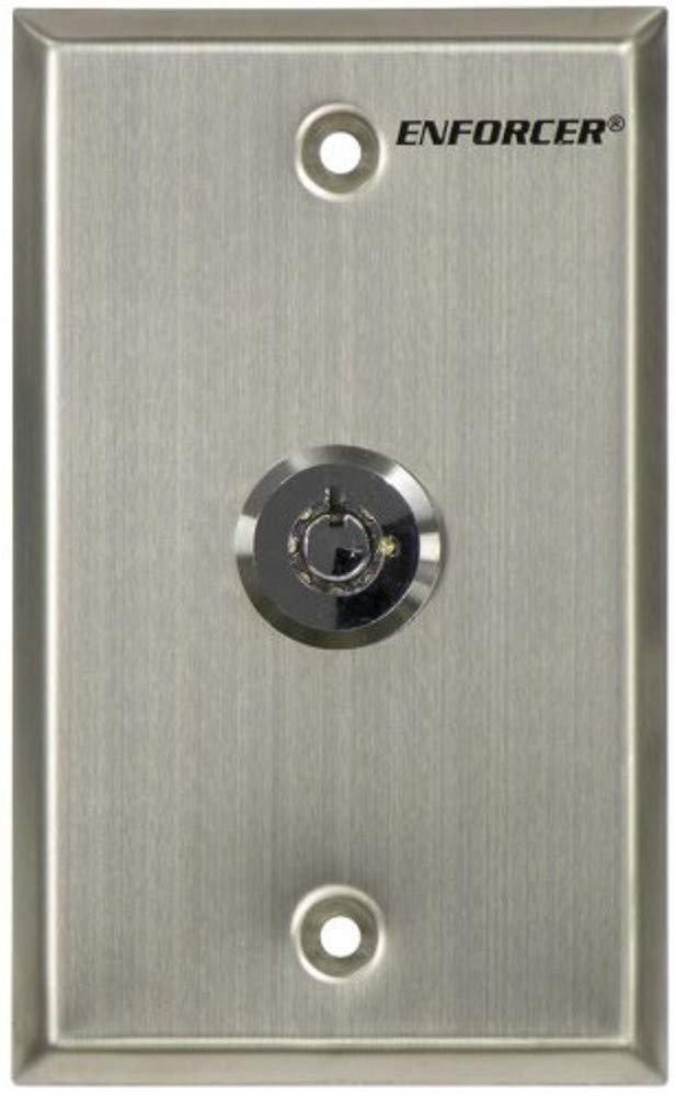 Seco-Larm SD-72051-V0 Spring-Loaded (Momentary) N.C. Turn-to-Open Keylock Switch in Single-Gang Stainless-Steel Plate; Switch is Maintained ON, Springs Back From OFF; Key Number 1300 Only