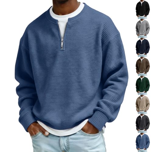 Waffle Shirts for Men Long Sleeve Quarter Zip Fall Y2k Casual Layered Shirt - image 1