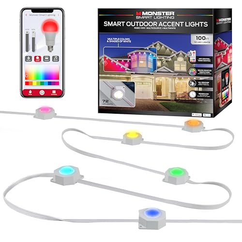 Monster Smart Permanent Outdoor Lights, 100ft, 72 LED Eaves Lights, RGB+IC+WW, Weather & Water Resistant, App & Voice Control, Compatible with Alexa and Google, for Halloween, Christmas & Year-Round