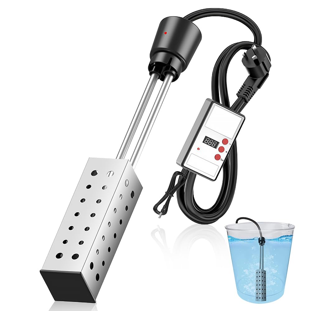 Portable Water Heater, 2500W Electric Pool Heater for Above Ground Pools Immersion Heater with Digital LCD Thermometer Fast Heating Bath Water Heater with Thermostat for Home Camping Bath Pool