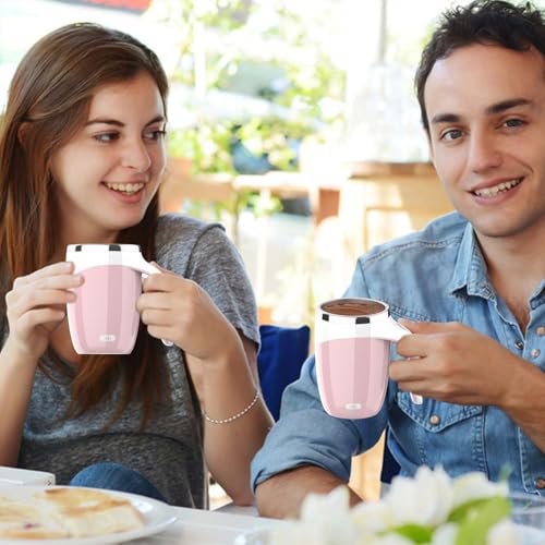 Image of CYANLUX Self Stirring Coffee Mug, Automatic Magnetic Stirring Coffee Mug, Rechargeable Stainless Steel Electric Mixing Cup with Lid for Coffee Milk Tea (Pink)