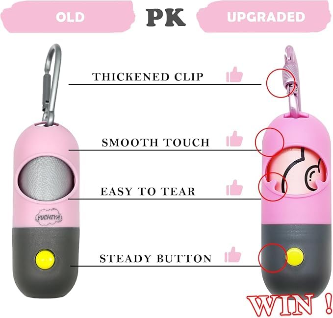 Image of YUCHIYA Dog Poop Bags Holder with UV Flashlight with 1 Roll of Leak-Proof Dog Waste Bags Black Light for for Pet Urine Detector with Built-in LR44 Batteries and Dog Walking Accessories (Pink)