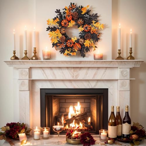 Couronne d'halloween de maison et d'extérieur avec feuillage artificiel d'érable - 3