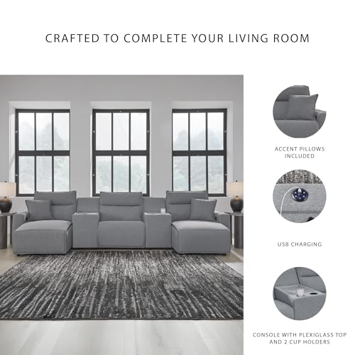 Image of Signature Design by Ashley 5-Piece Power Reclining Sectional Sofa, Gray
