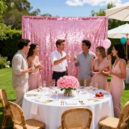 VOK Pink Sequin Backdrop Curtains 2 Panels 2FTx8FT Glitter Photography Background for Wedding Birthday Christmas Party Decorations by VOK - Used condition - Image 4