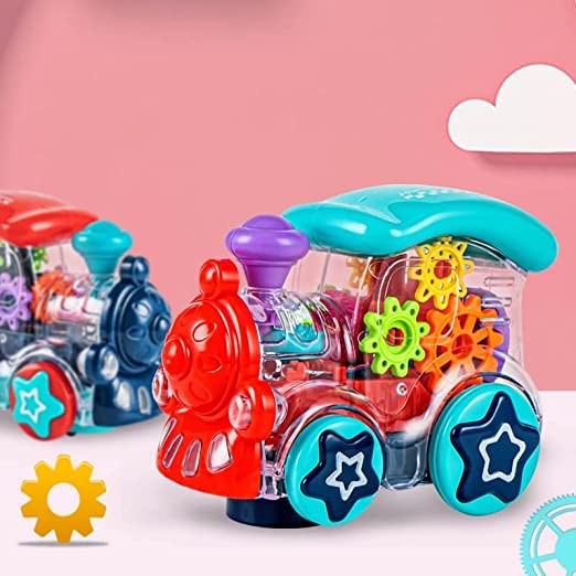 Goyal's Transparent Gear Train 3D Concept Toys - 360° Rotating Vehicle, Gear Simulation Technology with Engine Train Sound and Colorful Lights for Kids 1 Year & Above (Gear Engine)