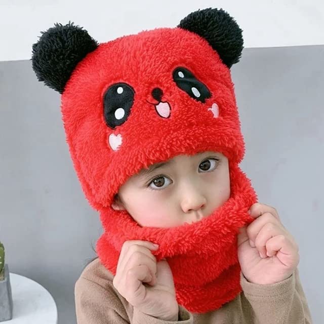 Image of TopiBaaz Cute Panda Cartoon Monkey Cap for Boys and Girls (Pack of 1) | Age - 6 Years to 12 Years |Free Size | Plush Wool | Winter Cap | Neck Scarf
