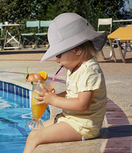 Swim Hats For Kids Sunhat Baby Sun Flap Hat Baby Hat Uv Protection Wide Brim Boy Hats Summer Neck Flap Adjustable Kids Fishing Hat,Grey,5-12T #TOP5
