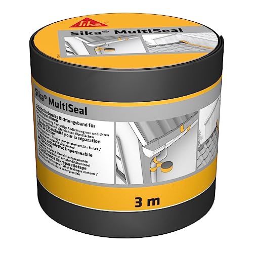 SIKA - Bande d'étanchéité autocollante pour la réparation de toiture/gouttière - Sika Multiseal Gris - Multisupports - Résistant aux UV/Déchirure - Pose facile - Peut-être peint - 100mm x 3m