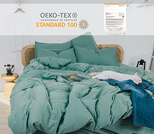 Heimenaogo 600 Thread Count Cotton Duvet Cover King Size Ultra Soft And Breathable Bedding Set With Zipper Closure Long Staple Washed Cotton Duvet Cover Oil-Blue (Blue-Green) 3 Pcs #TOP5