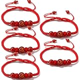 DIOWUS 2025 New Year of Snake Bracelets for Women Men, Chinese Zodiac Animal Good Luck Braided Red String Lucky Snake Charm Bracelet Adjustable Jewelry Gift (Round bead-5 Pcs)