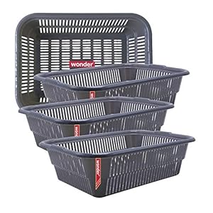 Wonder Plastic Prime Natasha 1013 Fruit Basket Set, 4 Pcs Basket, Grey Color, Made in India, KBS02582