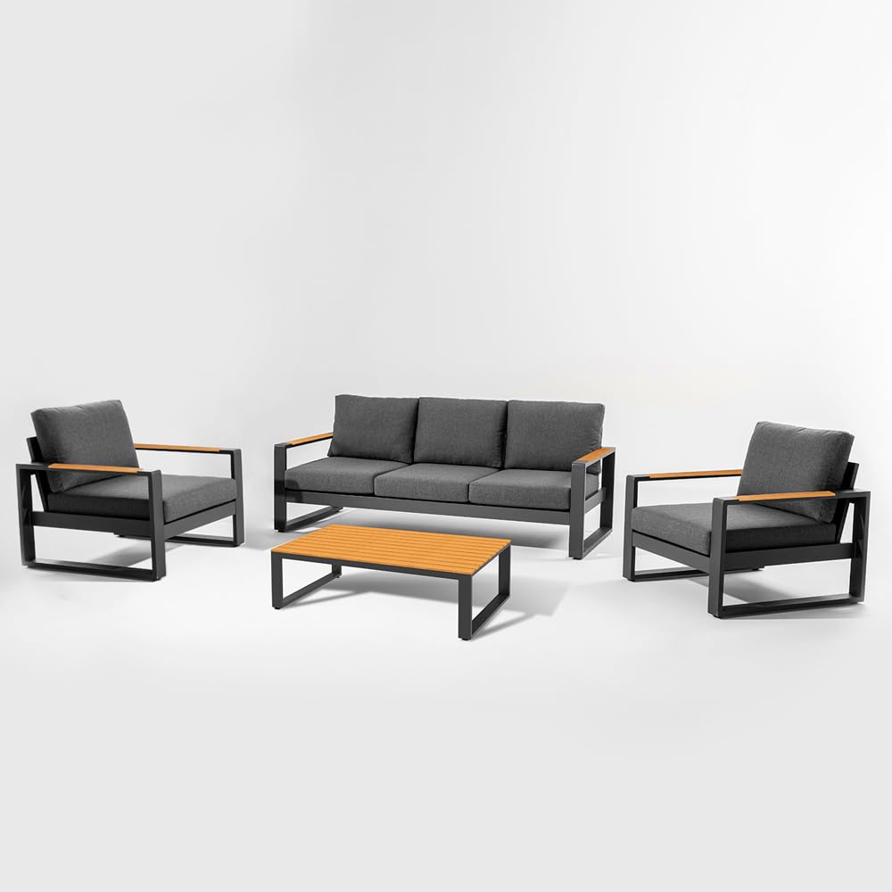 Salotto da Esterno 5 Posti Antracite in Alluminio, Moderno Minimalista con Tavolino e Cuscini, Rettangolare, Boston