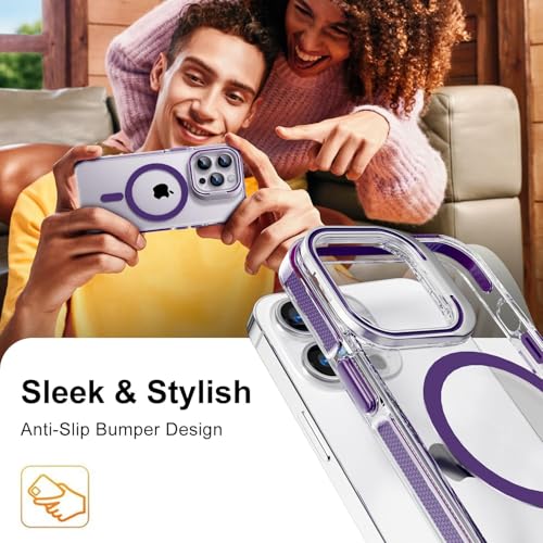 Image of MINTZZ ️ for iPhone 14 Pro Case, Compatible with MagSafe, Military-Grade Protection, Yellowing Resistant, Scratch-Resistant TPU Back, Magnetic Phone Case for iPhone 14 Pro Clear Purple
