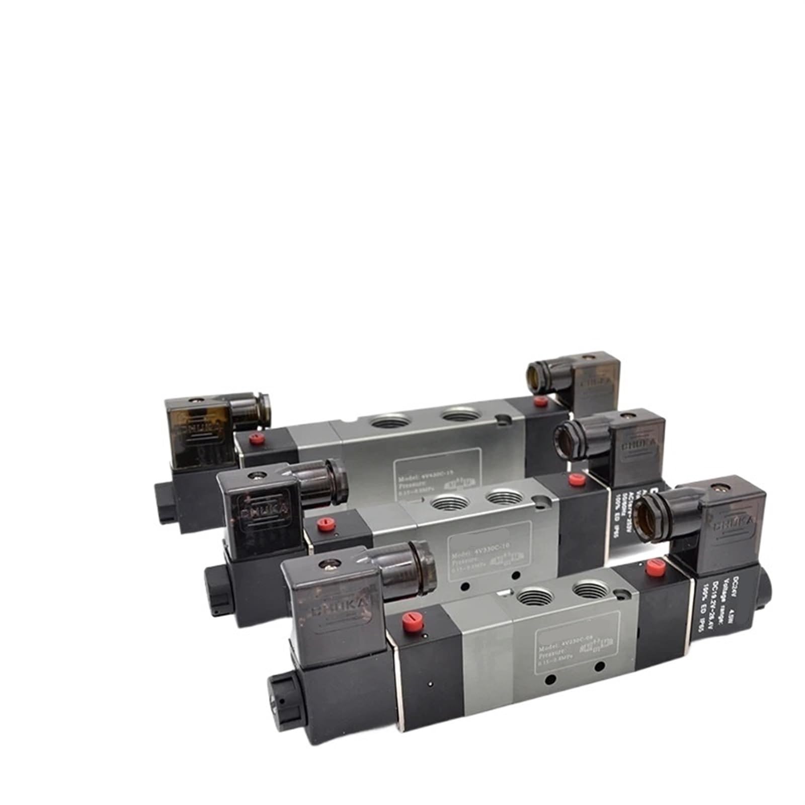 AOXIIUNNH 4V130 4V230 4V330 4V430 Pneumatic 5 Way Center Close Air Solenoid Valve Block Manifold Plate with Fitting DC24V 12V AC110V 220V(4v130c-06 Dc24v,10mm Fitting)