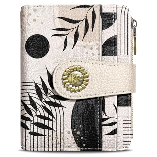 Image of Kelvoris Boho Abstract Art Aesthetic Small Rfid Women Wallet Bifold Zipper Coin Pocket PU Leather Compact Cash Travel Credit Card Holder for Female Ladies Teen Girls 1 ID Window 10 Card Slots