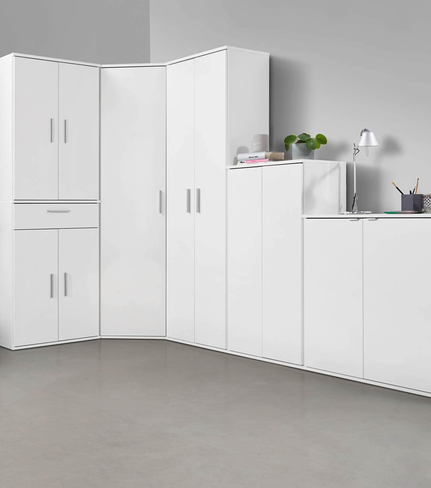mokebo Mehrzweckschrank Büroschrank 'Der Schlanke' (60x110 cm) aus Holz schmaler Aktenschrank oder Haushaltsschrank, auch als Kleiner Schuhschrank in Weiß