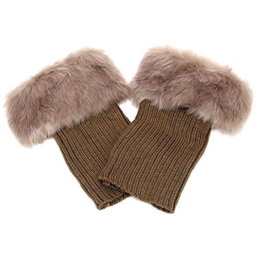 Image of Women Winter Faux Fur Boot Cuff Crochet Knit Boots Socks Short Leg Warmers