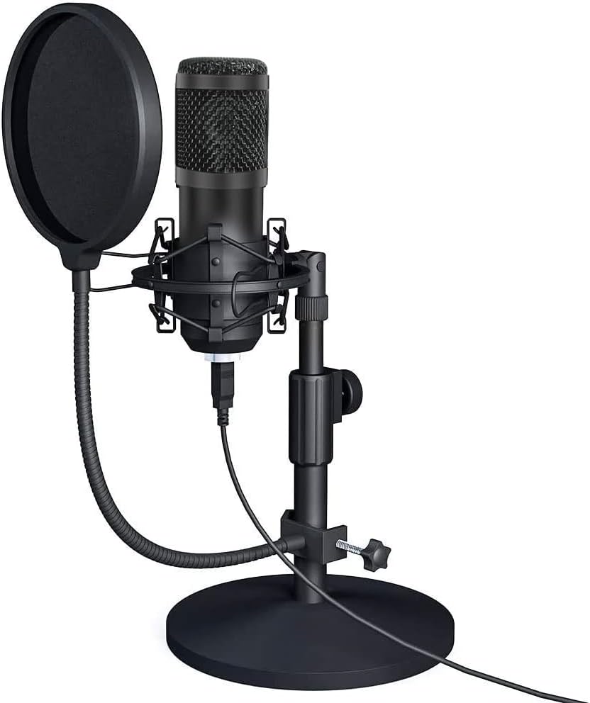 MARGOUN USB Microphone Kit 192KHZ/24BIT PC Condenser Podcast Streaming Cardioid Mic Plug & Play with Filter for YouTube, Gaming Recording (Black)
