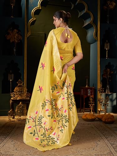 Image of MADHUHANSH Women's Cotton Linen Saree with Unstitched Blouse Piece and Floral Printed Pattern | Women Saree for Special Occasion | Stylish Modern Sarees