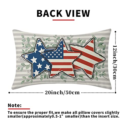 4Th Of July Pillow Covers 12X20 Inch Set Of 2 Patriotic Outdoor Pillows America Stars And Stripes Eucalyptus Leaf Throw Pillow Covers Cotton Lumbar Cushion Cover Decor For Couch Bed Living Room Sofa #TOP3