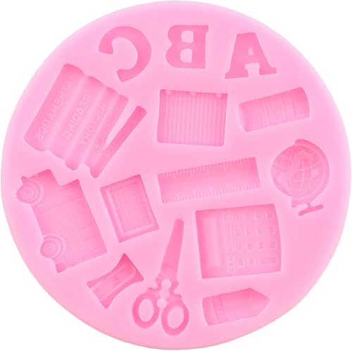 Miniatura 8 de ZiXiang Moldes de silicona para el regreso a clases, fondant, dulces, autobús escolar, libro de tijera, bolígrafo de dibujo, molde de crayón para