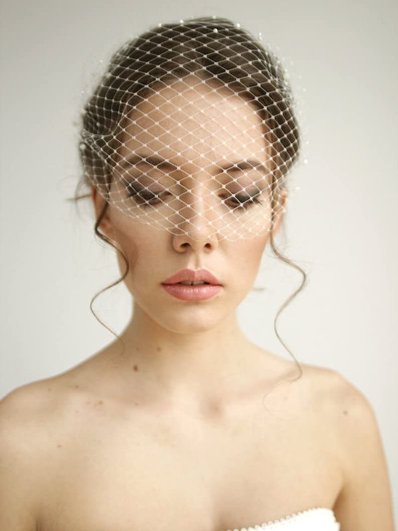 Braut Vogelkäfig Gesicht Schleier for Frauen Hochzeit Party Hüte und Fascinator Haar Zubehör(Ivory)