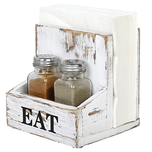 MyGift-Whitewashed-Wood-Napkin-Holder-and-Salt-Pepper-Bottle-Shaker-Set-Condiment-Caddy-with-Bold-Black-Printed-EAT-Design MyGift Whitewashed Wood Napkin Holder and Salt Pepper Bottle Shaker Set Condiment Caddy with Bold Black Printed EAT Design