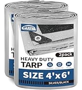 TARPAL 4x6 Tarps Silver 10.5Mil(2-Pack) Multipurpose Protective Cover Heavy Duty Tarp UV Resistan...