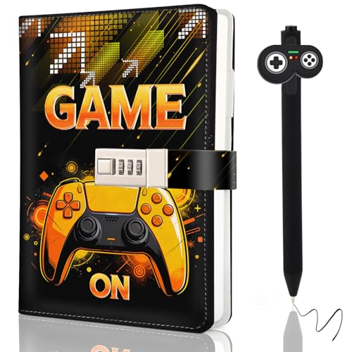 UNIANE Diario con lucchetto,diario per ragazzi,diario per bambini con codice,regali per il ritorno a scuola per ragazzi di 8,9,10,11,12,13,14,15,16 anni,compleanno,quaderno bambini (Giallo)