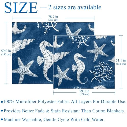 Couverture microfibre légère et thermorégulatrice motif corail bleu