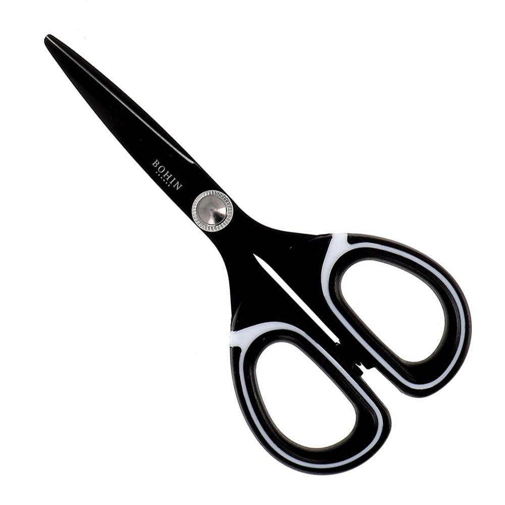 BOHIN France Professional Scissors with Ergonomic Handles-Titanium Coating, for Knitting or Crocheting Projects, Stainless Steel, Black, 16cm