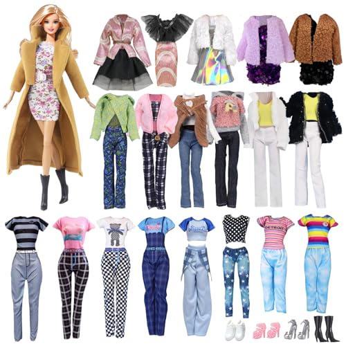 14 Vêtements Compatibles avec les Poupées Barbie de 11,5 pouces, 1 Manteau Marron 2 Jupe 3 Veste 1 Demi-jupe 1 Jupe Porte-épaules 1 Pantalon 1 Combinaison 4...