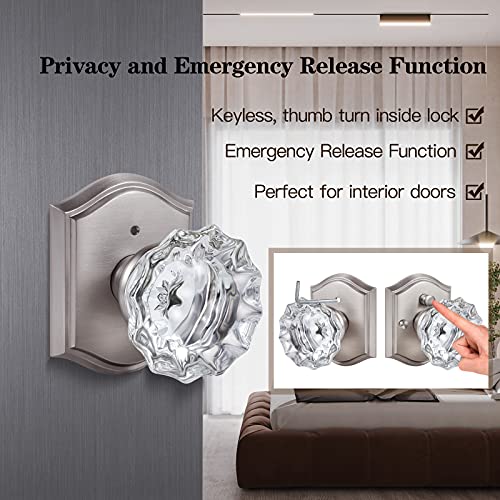 Clctk Premium Glass Door Knobs For Interior Doors, Bathroom Bedroom Door Knobs With Lock, Door Knobs Interior Brushed Nickel #TOP2
