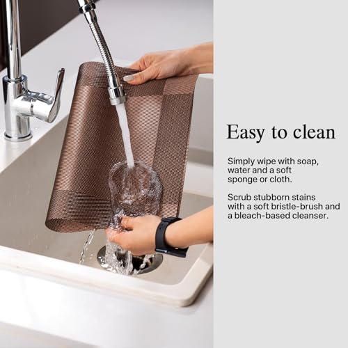 Image of Placemats Set of 4 - Easy Clean Woven Vinyl Placemats for Dining Table, Indoor /Outdoor Place Mats, Washable PVC Table Mats(Brown Cube)