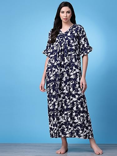 Image of OOMPH! Cotton Blend Nighty for Women's | Night Gown | Nighty | Nightdress | Maxi Dress | Sleepwear | Gown for Women | Nighties | Sleepwear