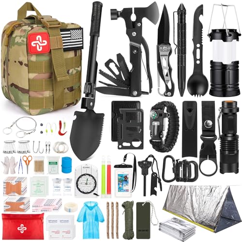 Emergency Survival Backpack Survival Kit, 250Pcs Survival Gear First Aid Kit with Molle System Compatible Bag and Emergency...