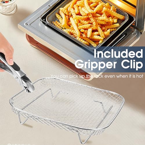 Image of Dual-Layer Air Fryer Rack Set with Elevated and Regular Support Legs. 304 Stainless Steel Mesh Baskets, Versatile Use for Air Fryer, Steamer, Oven, Dishwasher Safe.
